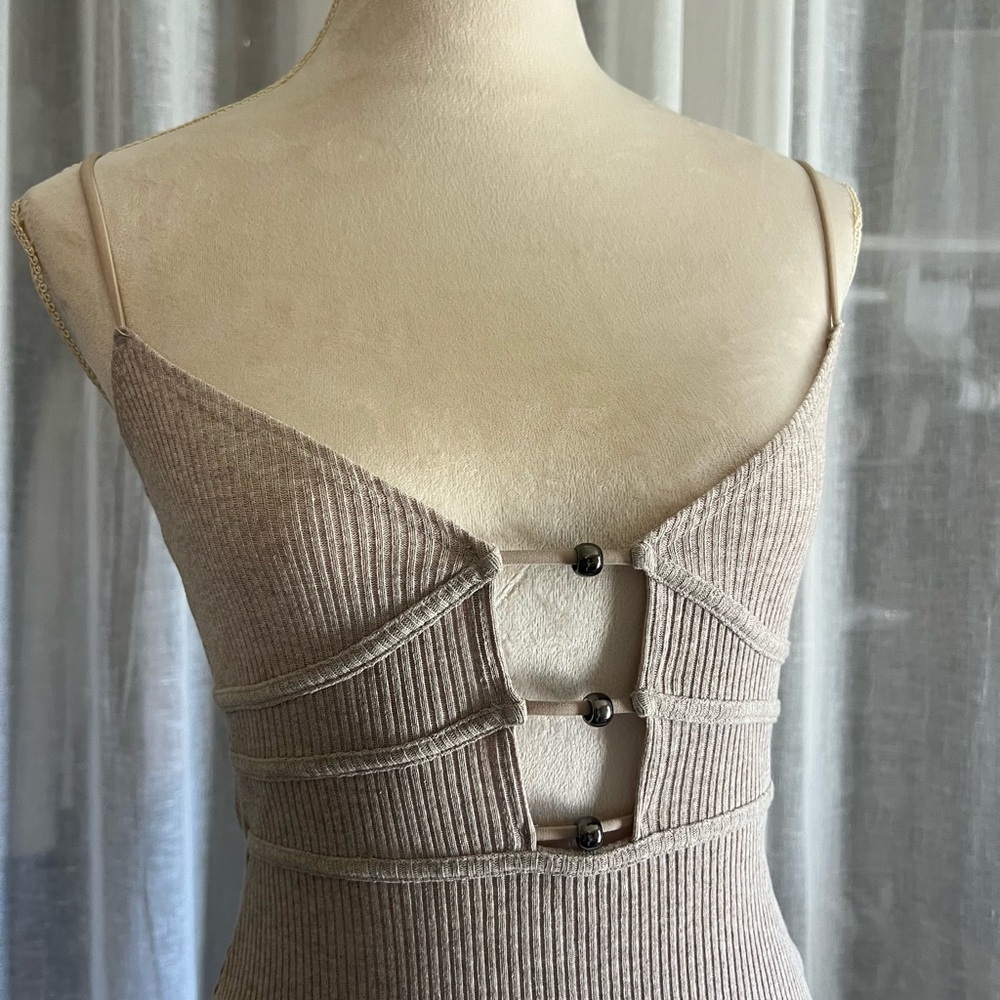 PLT Beige Ribbed Knit Mini Dress - Picture 3 of 4